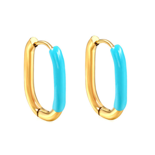 20mm Blue dipped oval hoops - Gold