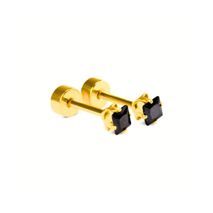 3mm Square black diamond studs - Gold