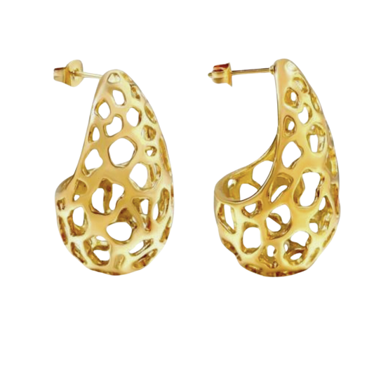 Hollowed tear drop studs - Gold