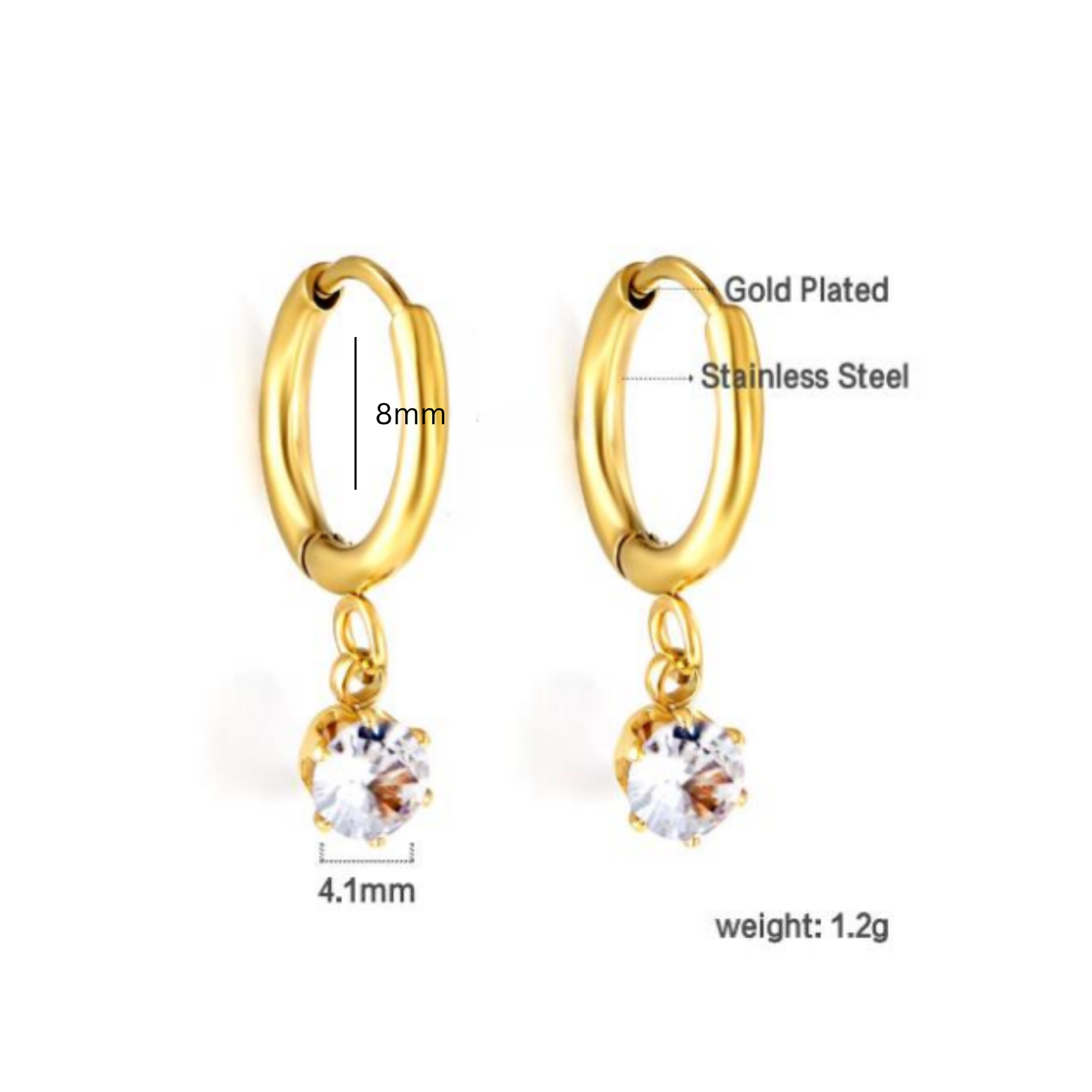 Dangled solitaire diamond style hoops - Gold