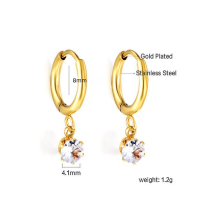 Dangled solitaire diamond style hoops - Gold