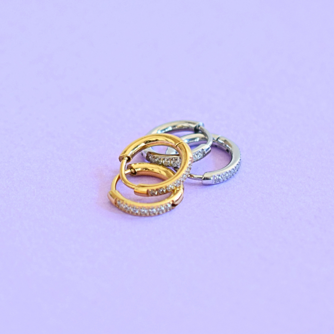 8mm Slim diamond style hoops - Gold