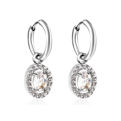 Oval dangled diamond hoops - Silver