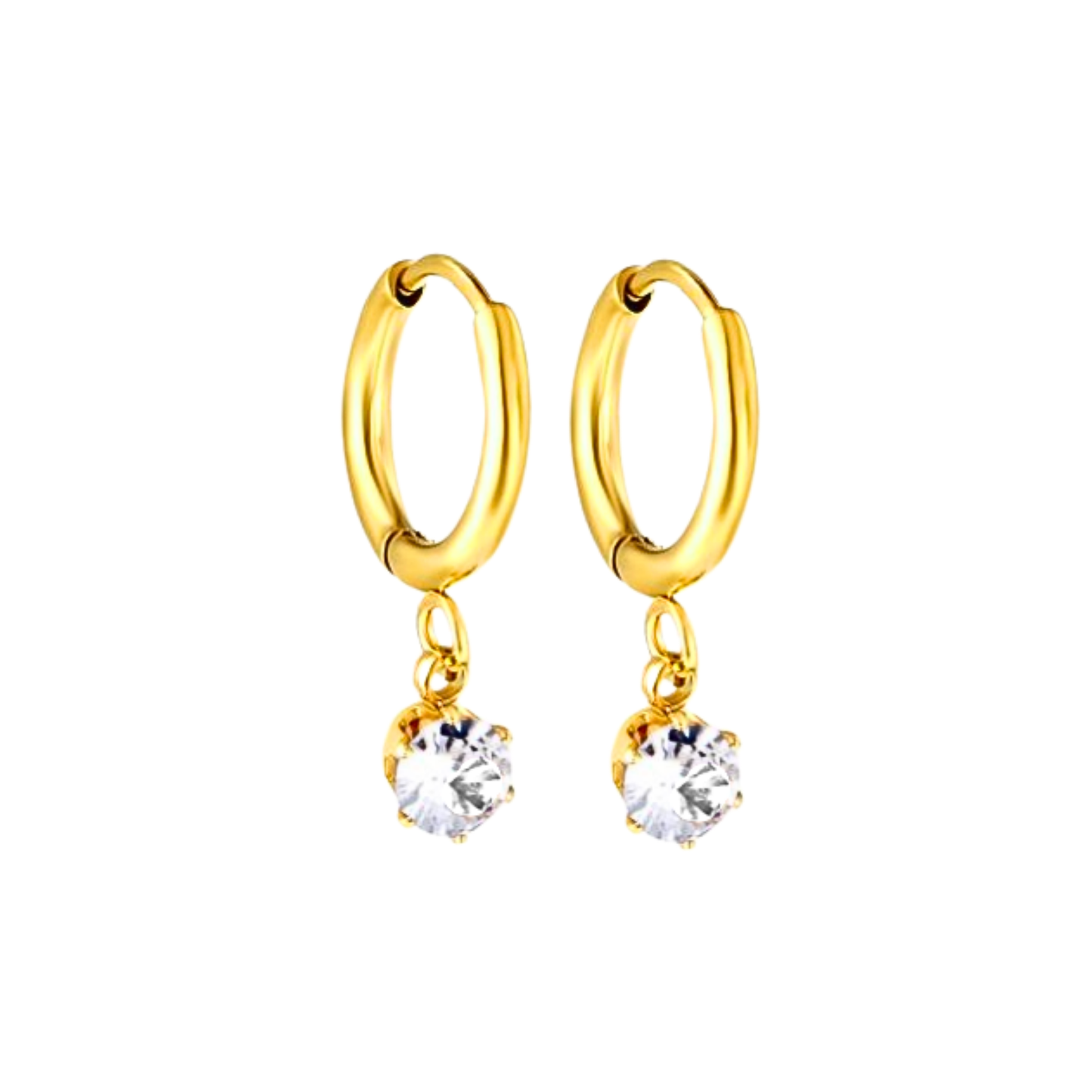 Dangled solitaire diamond style hoops - Gold