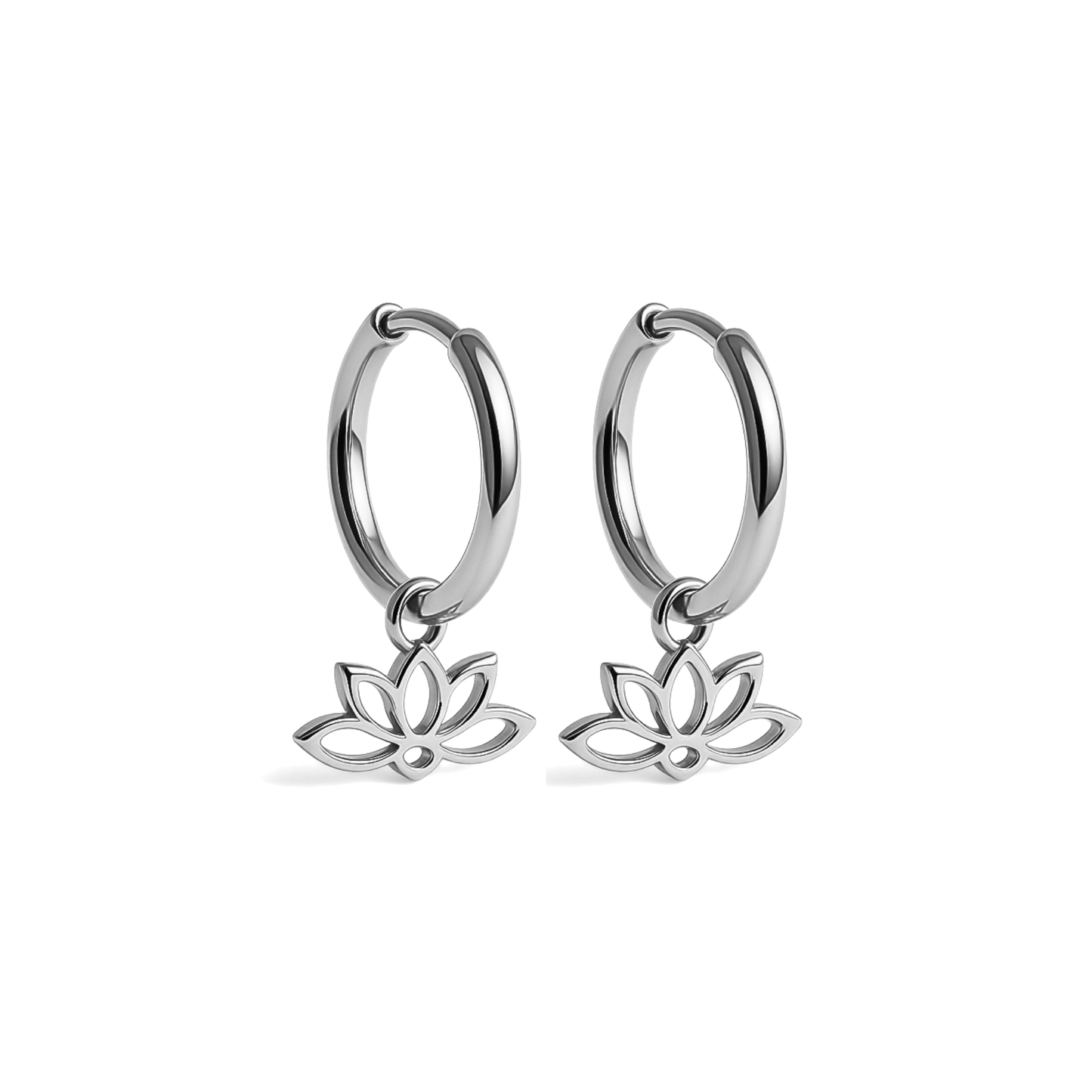 Lotus charm hoops - Silver