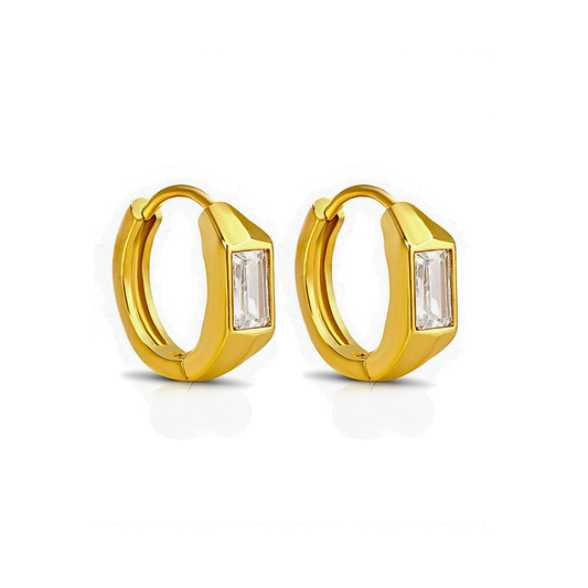 10mm baguette diamond style hoops - Gold
