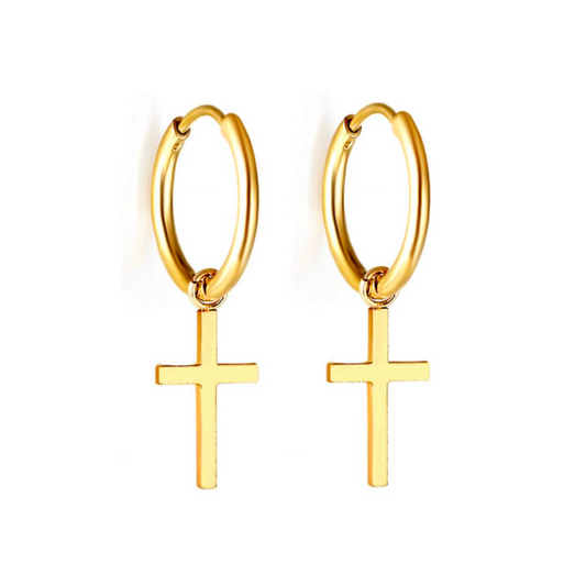 Cross charm hoop - Gold - TheEarringCollective