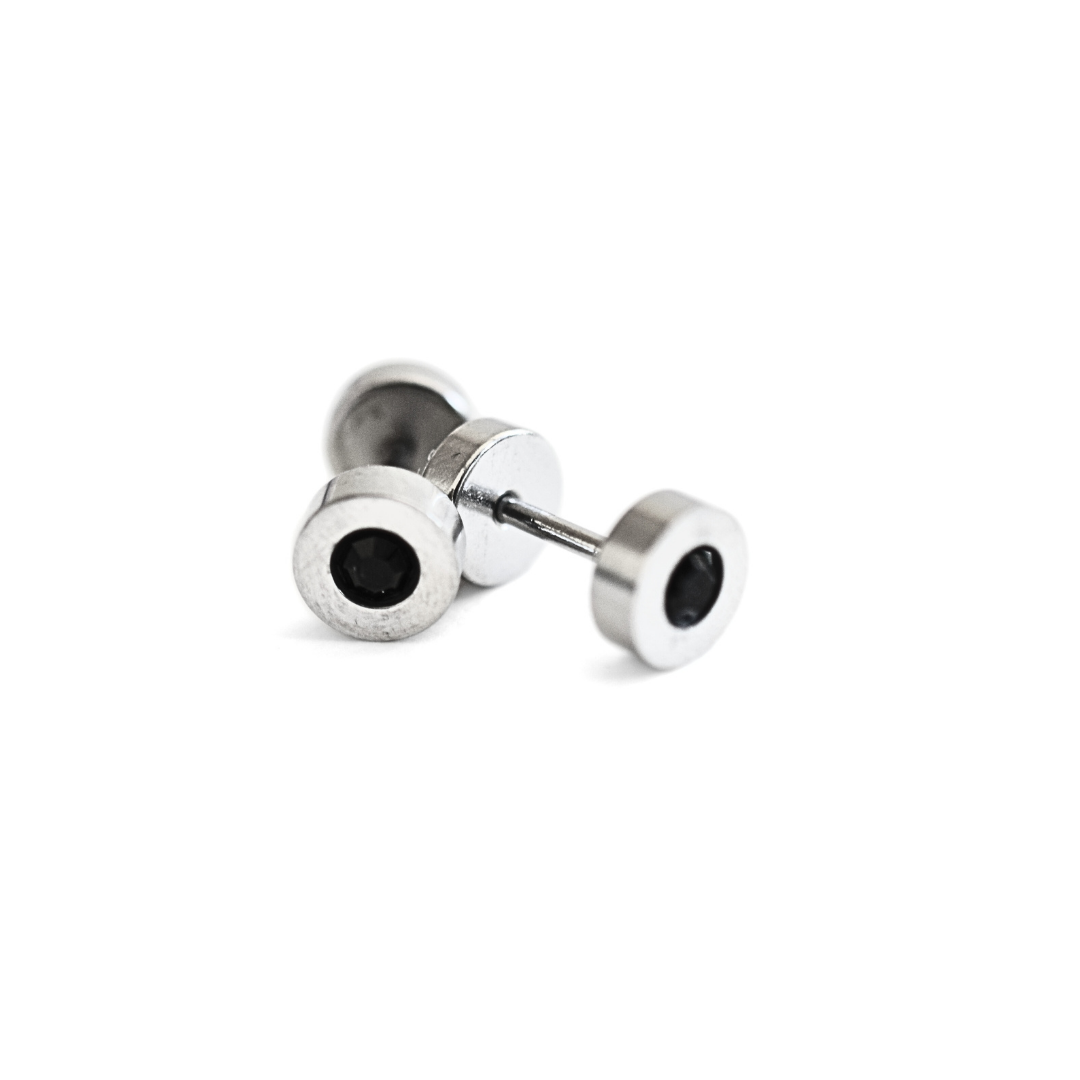 6mm framed black diamond studs - Silver