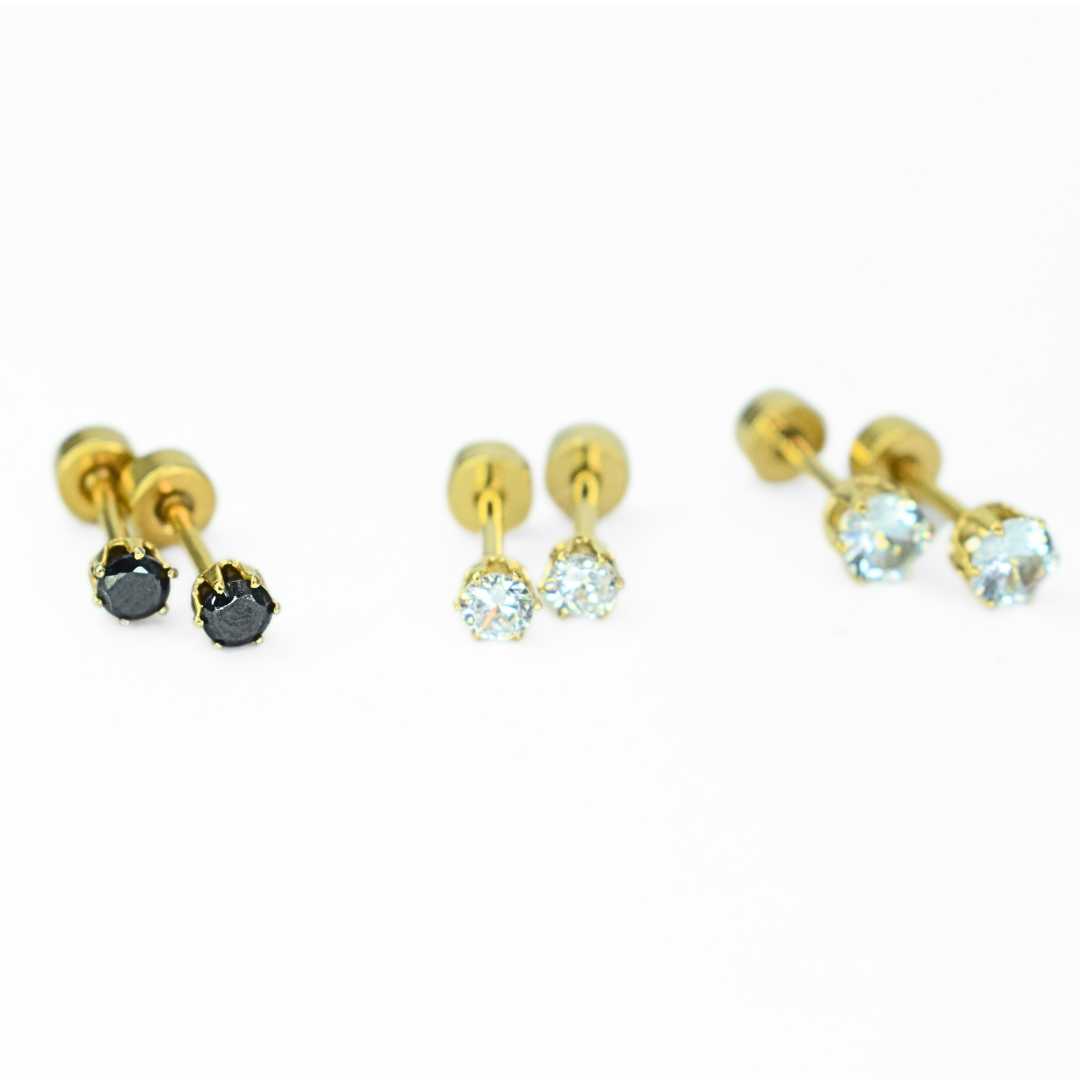 3mm Black diamond studs - Gold - TheEarringCollective