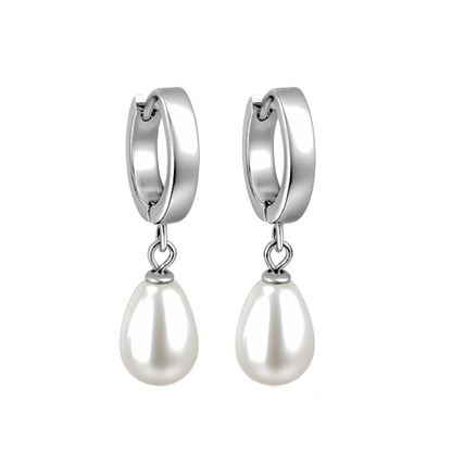 Drop pearl hoops - Silver