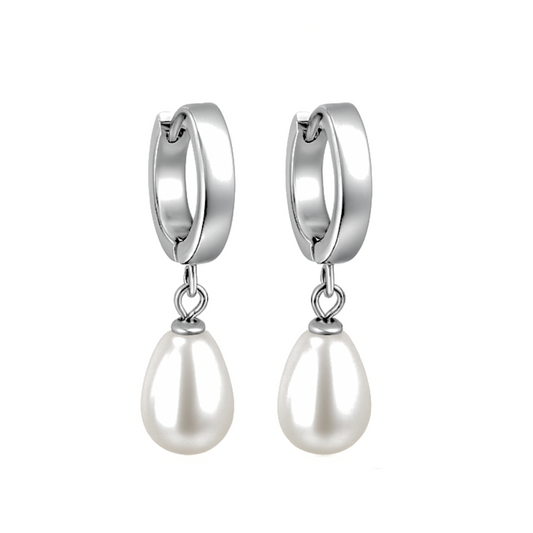 Drop pearl hoops - Silver