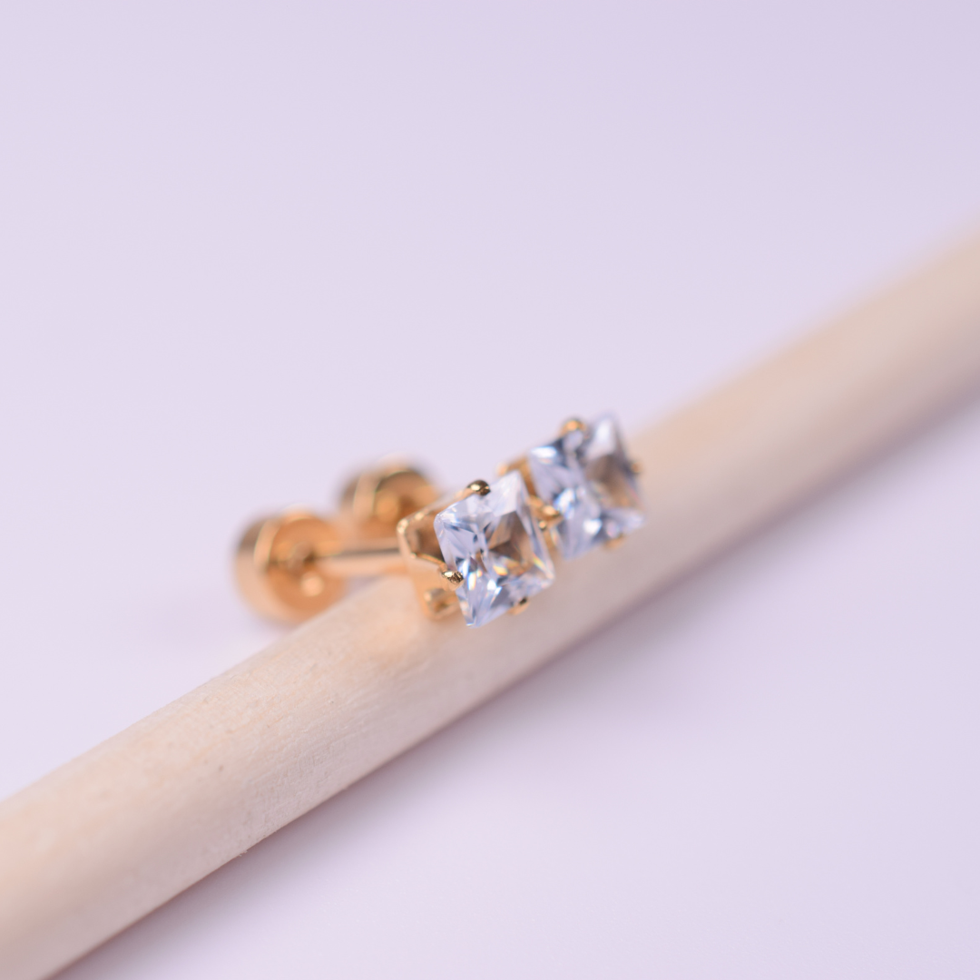 4mm Square diamond studs - Gold