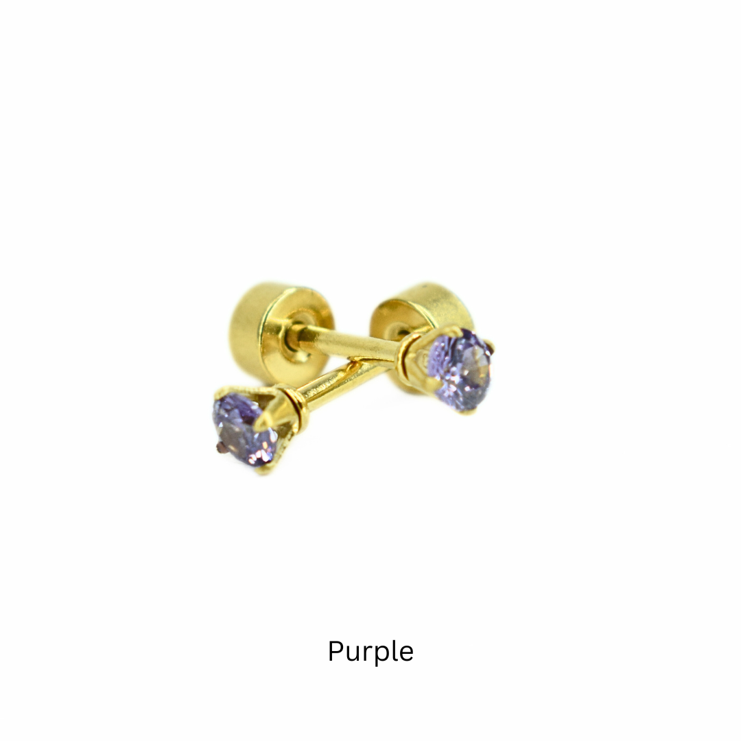 3mm Multi Colour diamond studs - Gold - TheEarringCollective