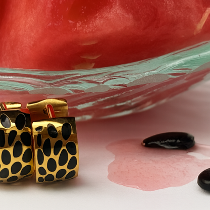 9mm Black spotted hoops - Gold