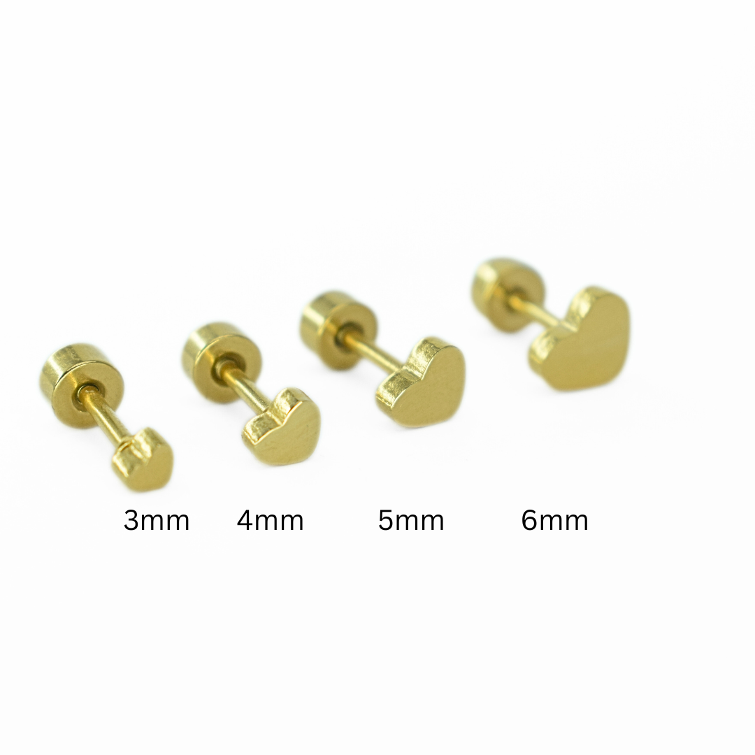 3mm Tiny heart studs - Gold - TheEarringCollective