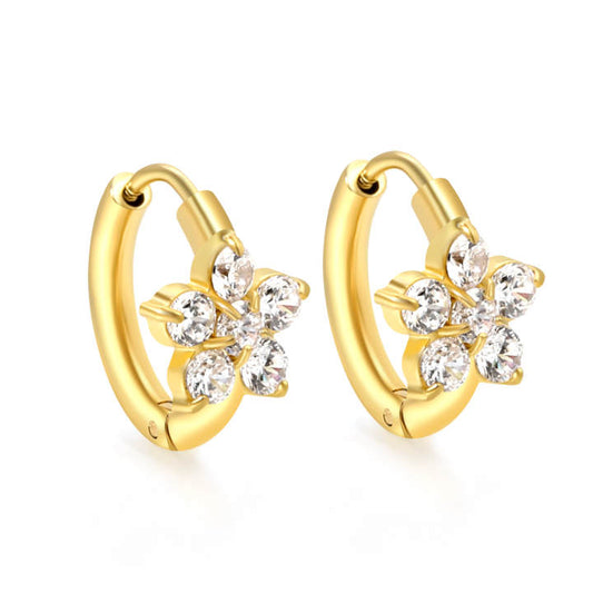 Diamond style flower hoops - Gold