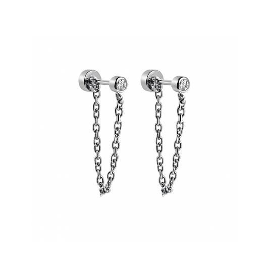 Chained 3mm framed diamond style studs - Silver