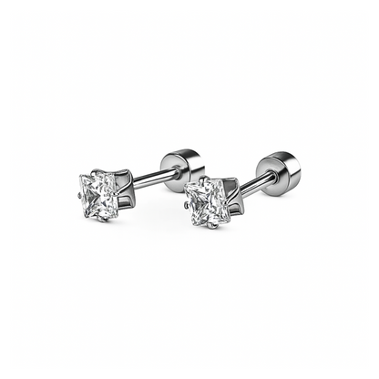 4mm Square diamond studs - Silver
