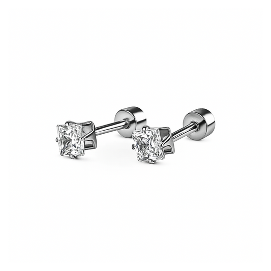 4mm Square diamond studs - Silver