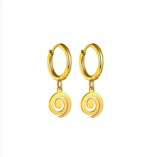 8mm Dangled twirl hoops - Gold