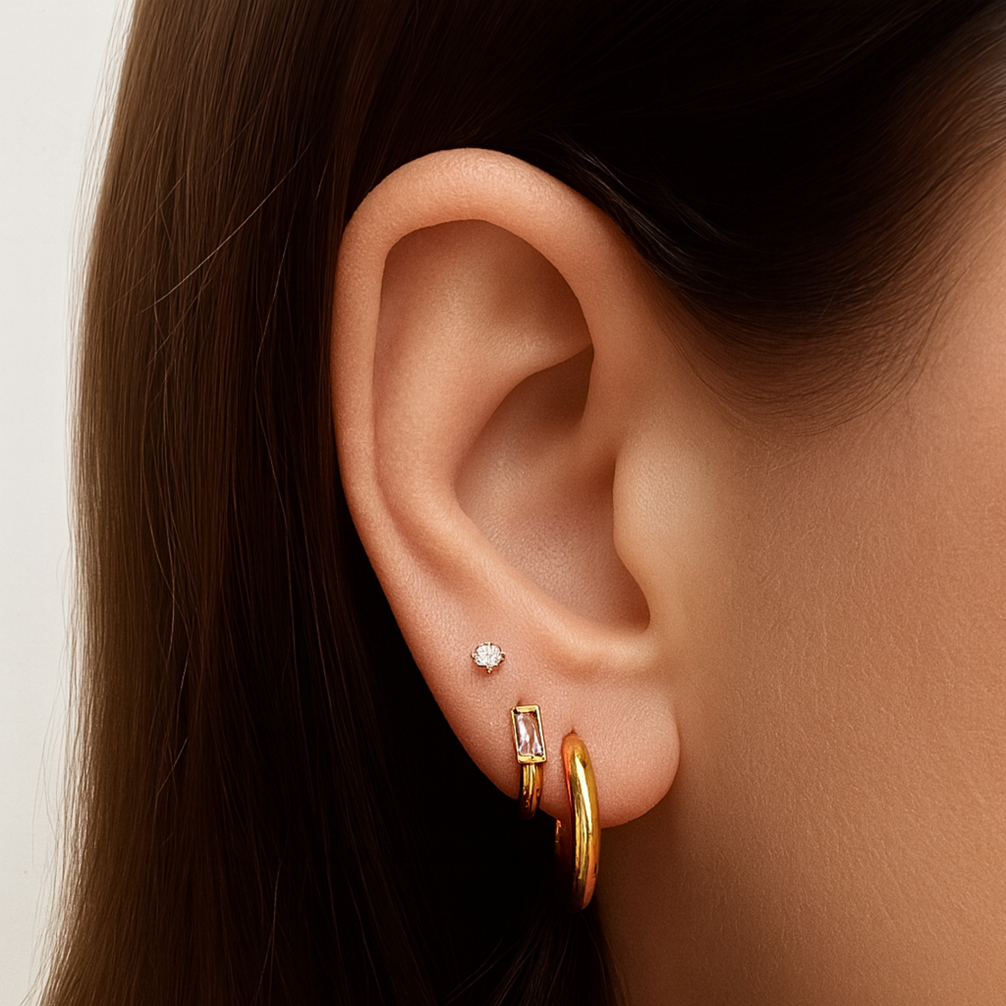 6mm baguette diamond style hoops - Gold