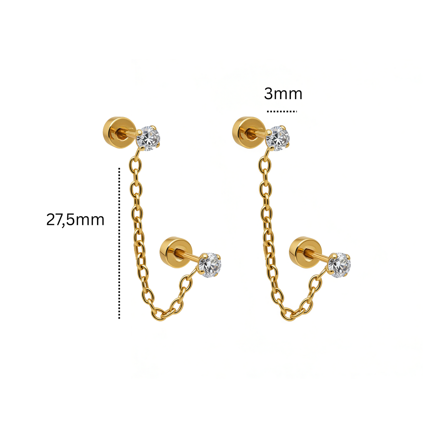 Double chained tiny diamond style studs - Silver