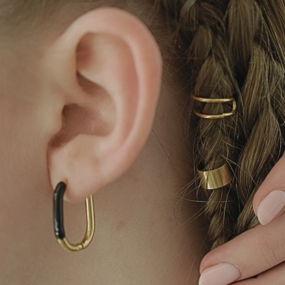 20mm Black dipped oval hoops - Gold