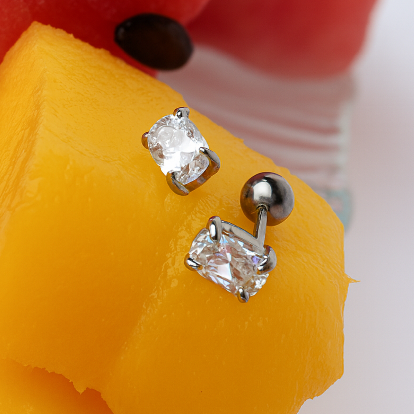 Emerald diamond style studs - Silver