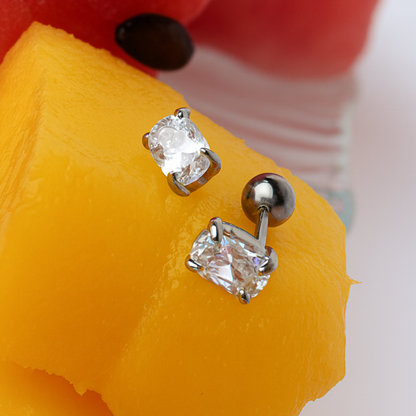 Emerald diamond style studs - Silver