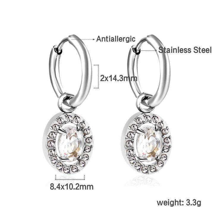 Oval dangled diamond hoops - Silver