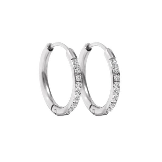 12mm slim diamond style hoops - Silver