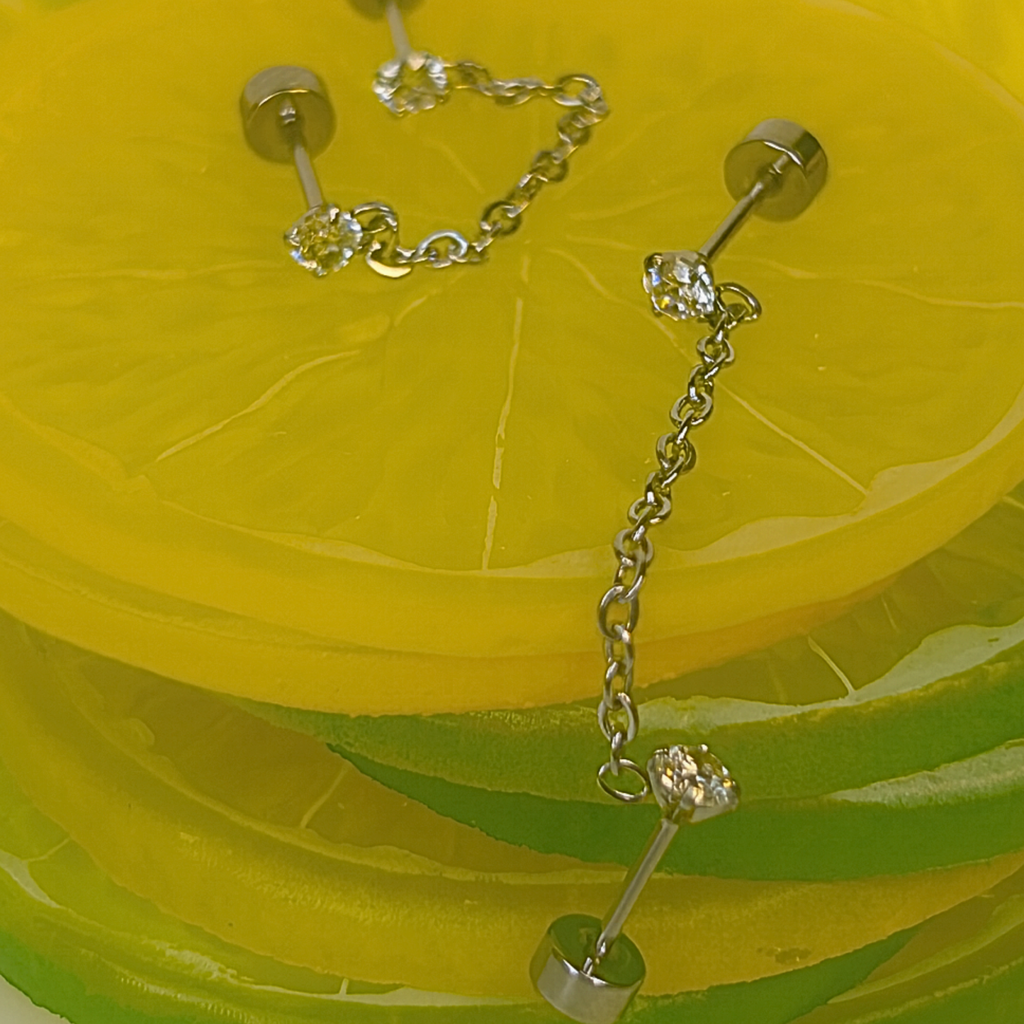 Double chained tiny diamond style studs - Silver