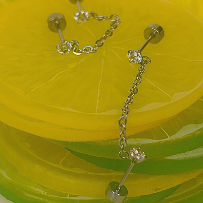 Double chained tiny diamond style studs - Silver