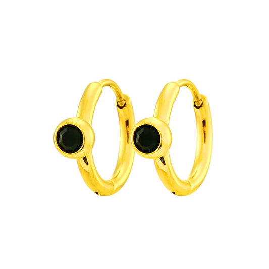 10mm Black diamond style hoops - Gold