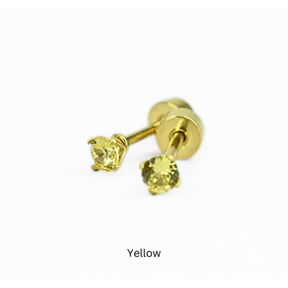 3mm Multi Colour diamond studs - Gold - TheEarringCollective