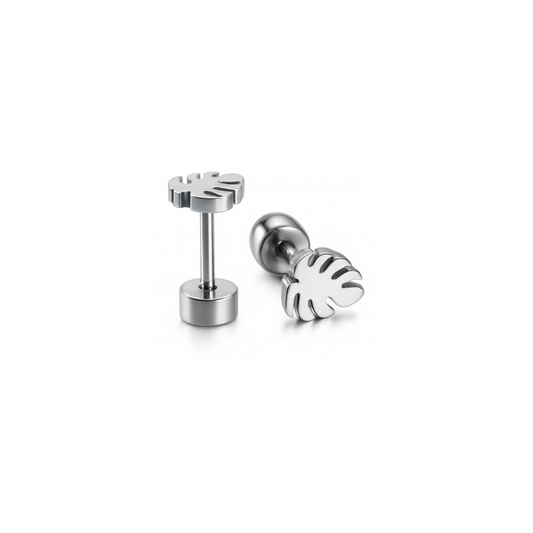 Tiny tropical leaf studs - Silver