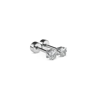 3mm Square diamond studs - Silver