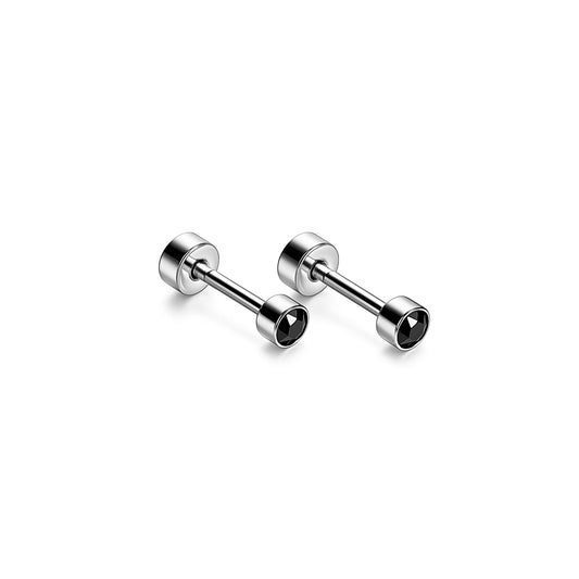 3mm Black framed diamond studs - Silver