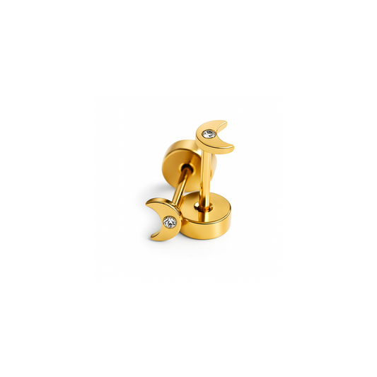 Tiny sparkled moon studs - Gold