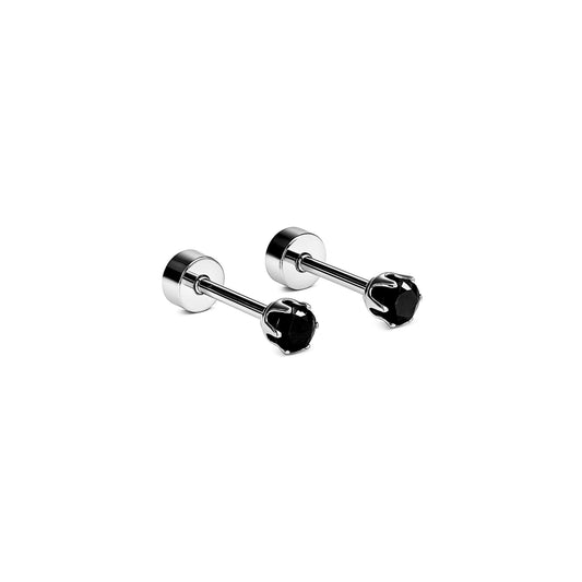 3mm Black diamond studs - Silver
