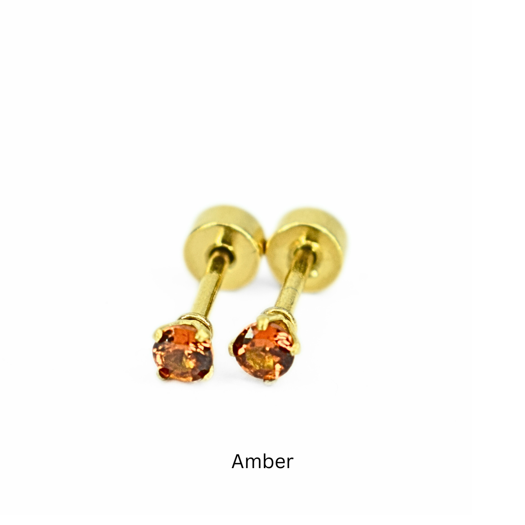 3mm Multi Colour diamond studs - Gold - TheEarringCollective