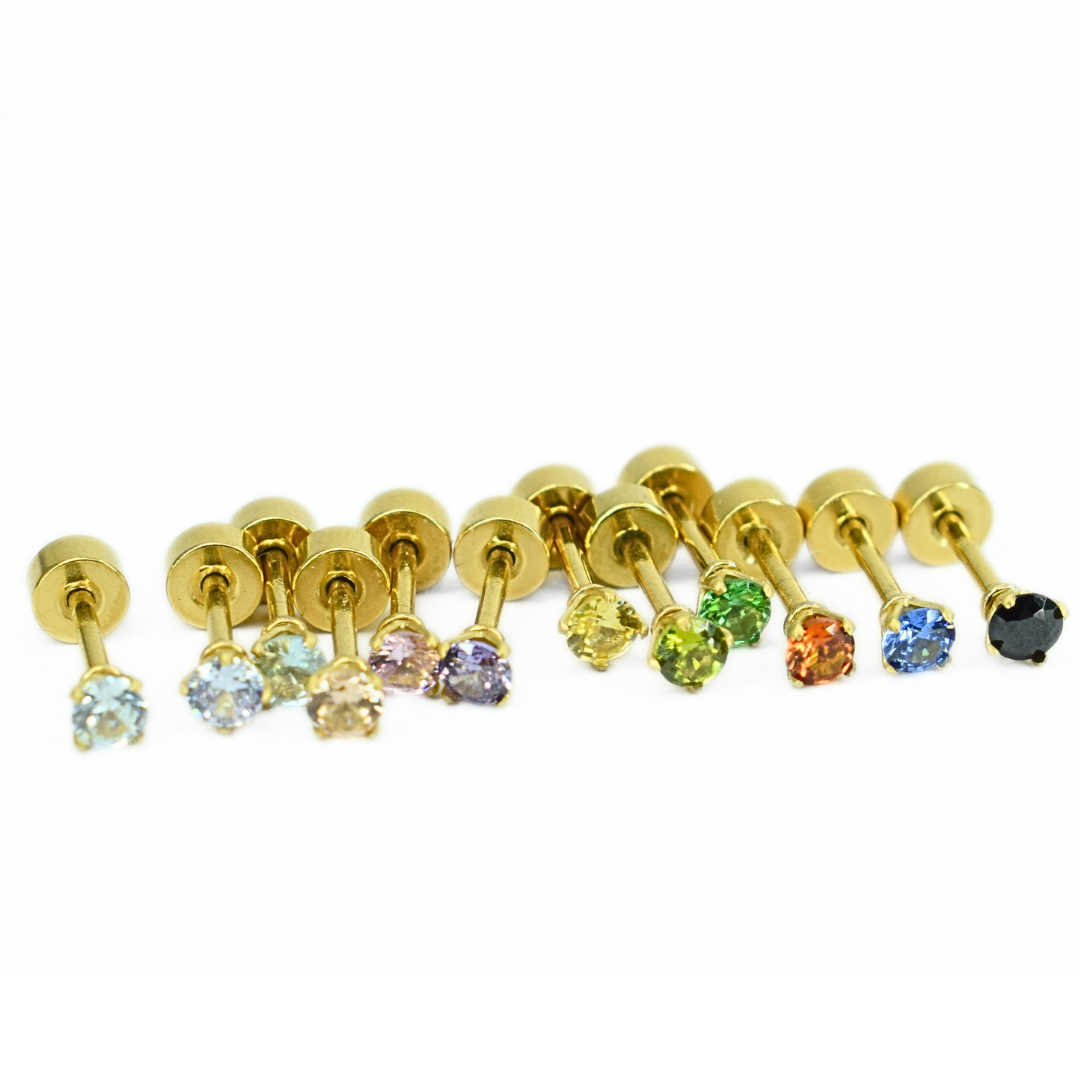 3mm Multi Colour diamond studs - Gold - TheEarringCollective