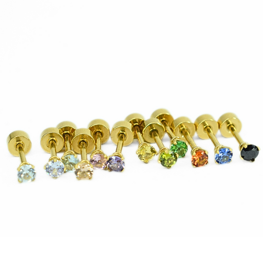 3mm Multi Colour diamond studs - Gold - TheEarringCollective
