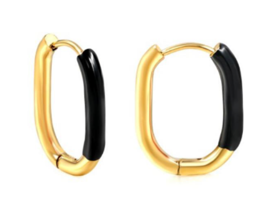 20mm Black dipped oval hoops - Gold