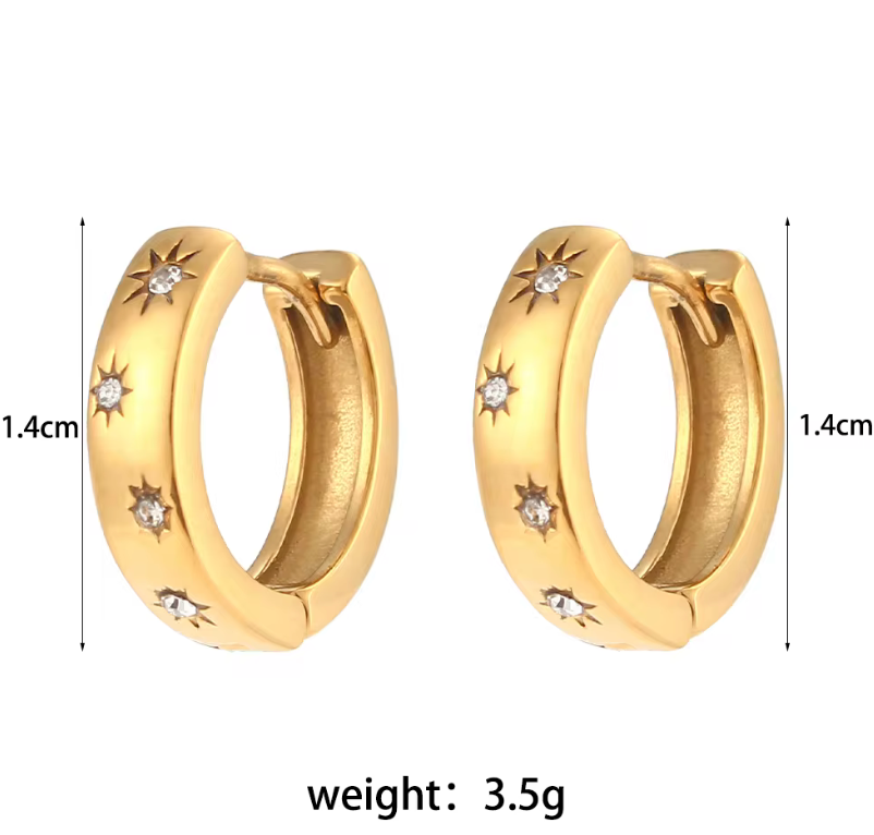 Diamond style sun hoops - Gold