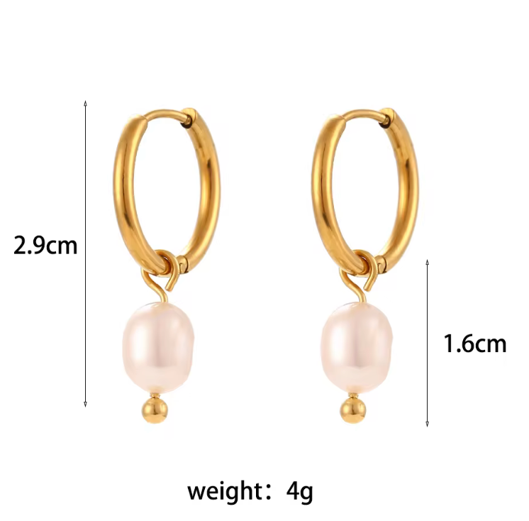 Fresh water drop pearl hoops - Gold