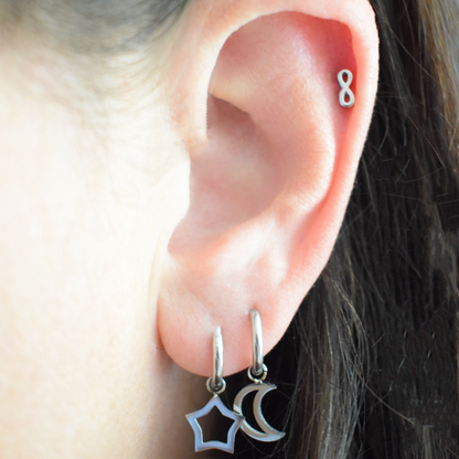 Starry moon charm hoops - Silver - TheEarringCollective