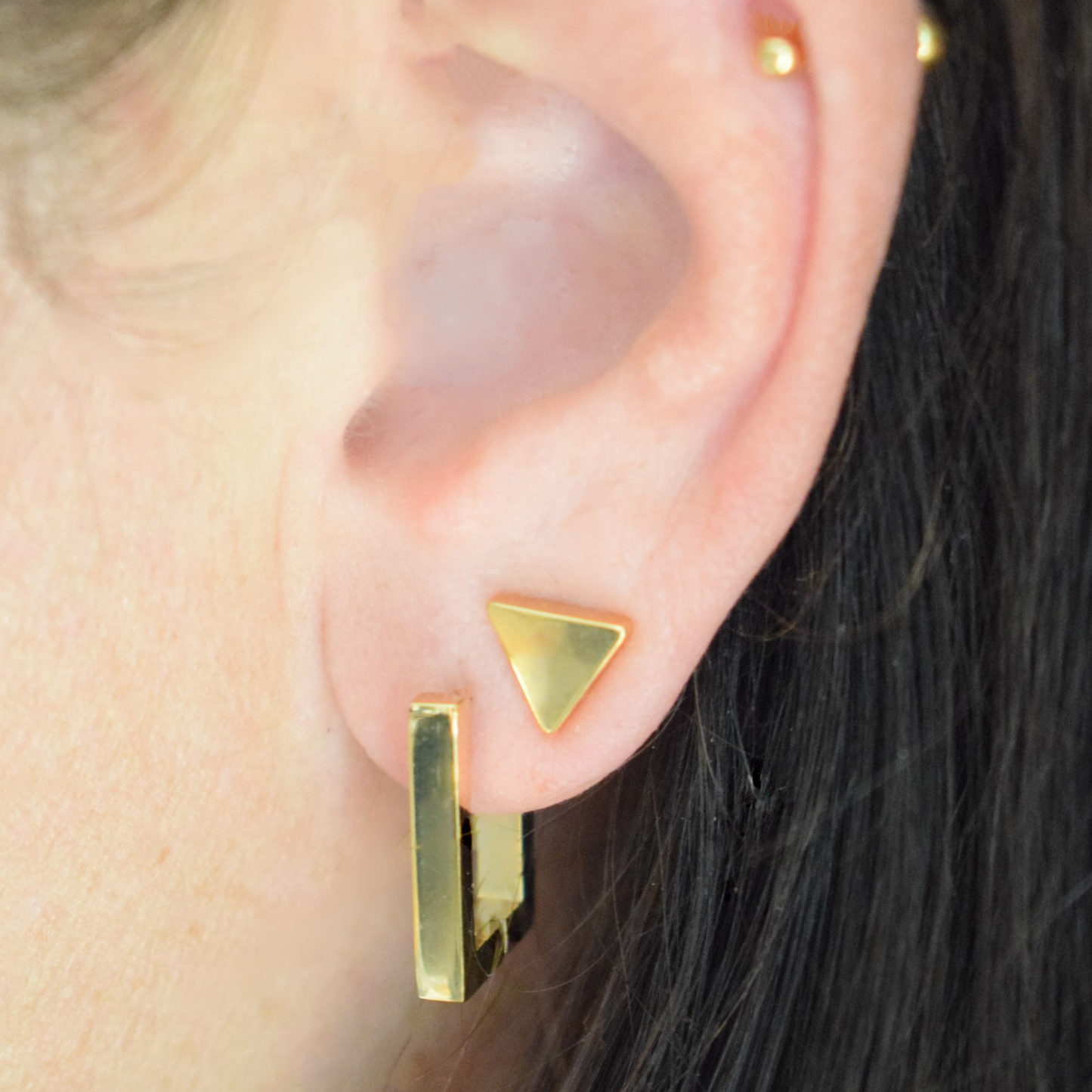 8mm Double triangle studs - Gold - TheEarringCollective