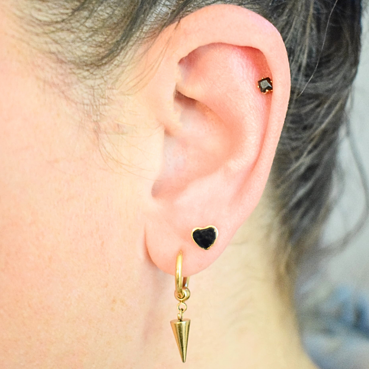 3mm Square black diamond studs - Gold - TheEarringCollective