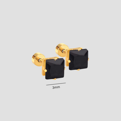 3mm Square black diamond studs - Gold - TheEarringCollective